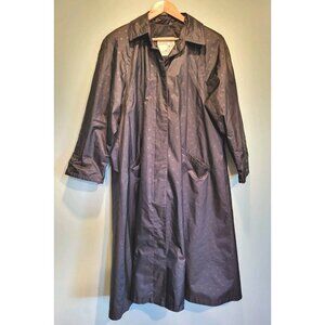Vtg London Towne Black Trench Raincoat  Pockets Sz 6p